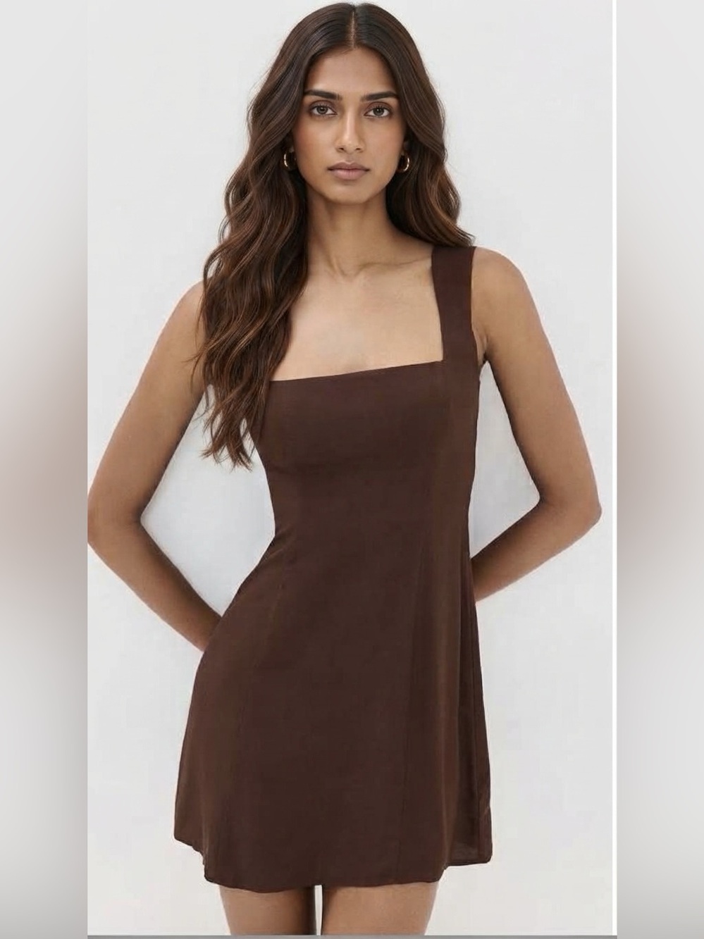 NWT Reformation Gabin Square-Neck Mini Dress in Cafe Brown - Size 6